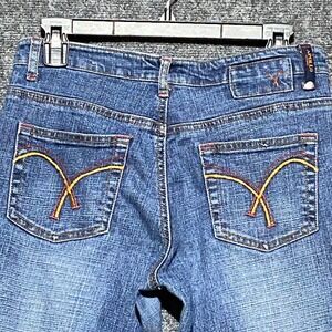 Apollo Jeans‎ VTG Women's 3/4 Medium Wash Flare Leg Denim Blue Whiskered Y2K 90s